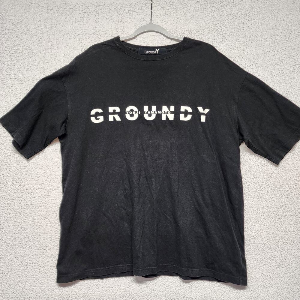 Ground Y Yohji Yamamoto Mens Spellout Logo T-Shirt Size 4 L Black Street Urban